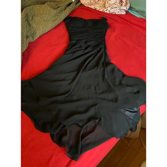 Y2K Sangria black chiffon asymmetrical halter style empire waist midi balletcore - Picture 8 of 14